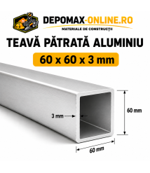 Teava patrata aluminiu 60 x 60 x 3 mm, 6 metri (EN AW-6060)